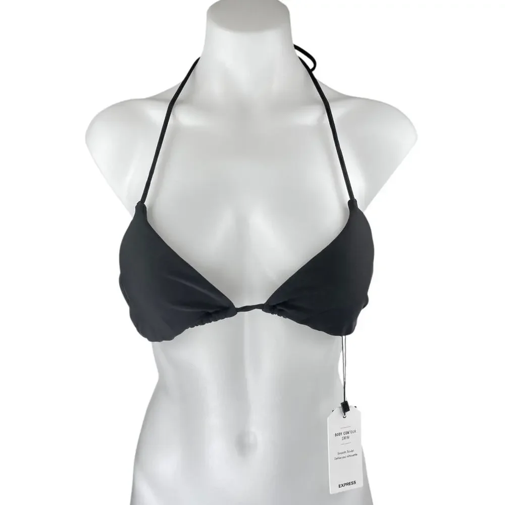 NEW Express Body Contour Swim Black Triangle Halter Bikini Swimwear Top Size S